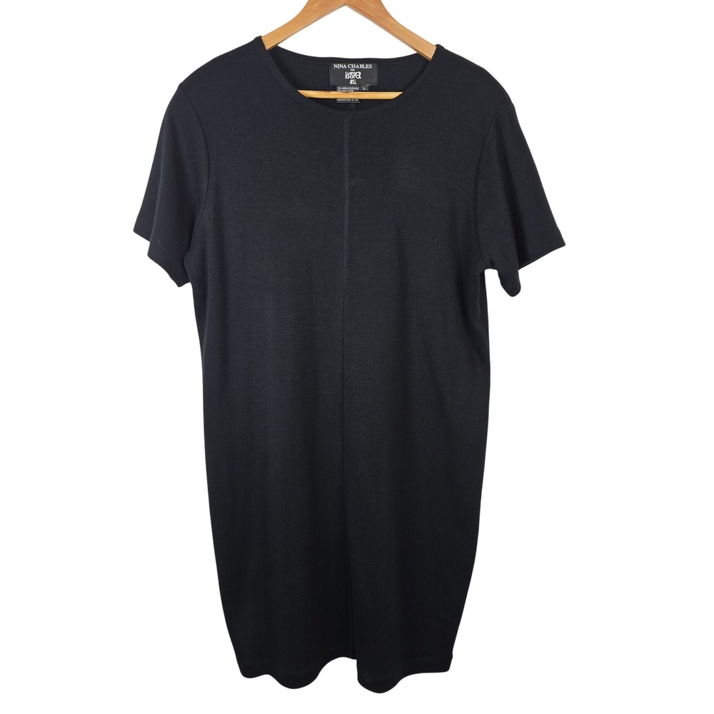 Nina Charles for Kasper‎ ASL Black Wool Blend Knit Shift Dress Womens Large L